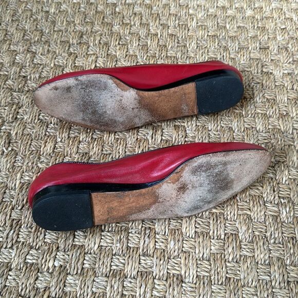 Authentic Red Leather Ballet Flats By Salvatore Ferragamo - Picture 7 of 8